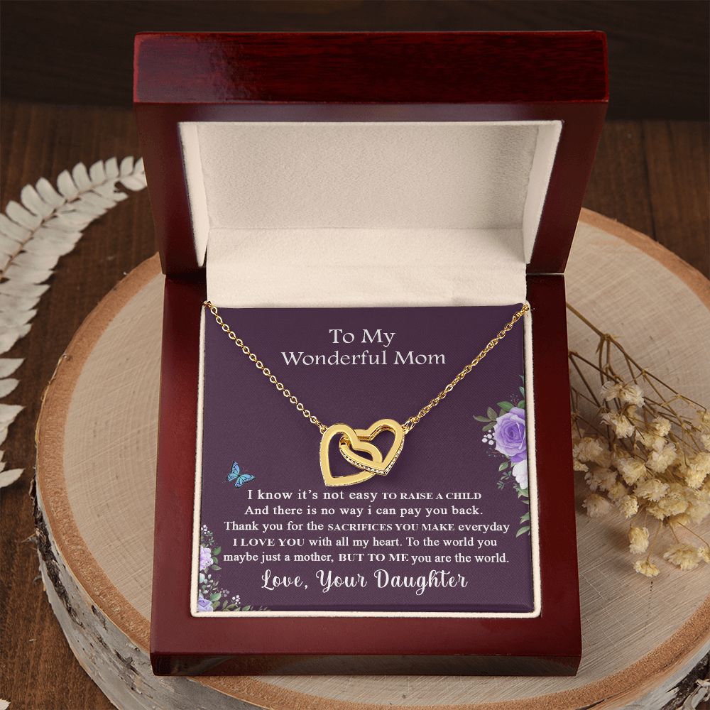 Mom Necklace Gifts for Mom from Daughter to Mom Gifts for Mothers Day from Daughter, To My Mom Necklace from Daughter to Mom Birthday Gifts Necklace with Message Card and Gift Box2231 Interlocking Hearts Necklace