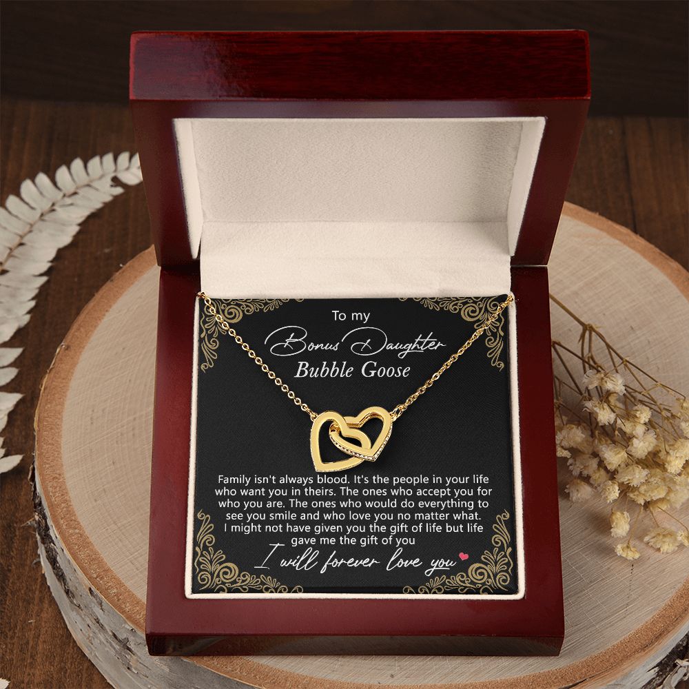 Bonus Daughter Gifts From Stepdad, Step Daughter Gifts From Stepmom, Stepdaughter Gifts From Stepdad, Father Stepdaughter Necklace, To My Bonus Daughter Necklaces, Christmas Gifts For Bonus9 Interlocking Hearts Necklace