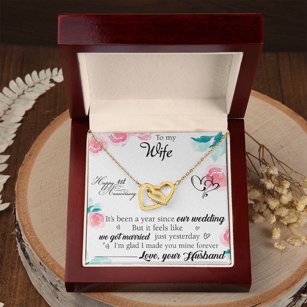 To My Wife Necklace, Wedding Anniversary Jewelry For Women, Necklace For Wife from Husband, Gift For Wife Birthday Gifts From Husband Necklace, Jewelry With Message Card In A Gift Box2 Interlocking Hearts Necklace