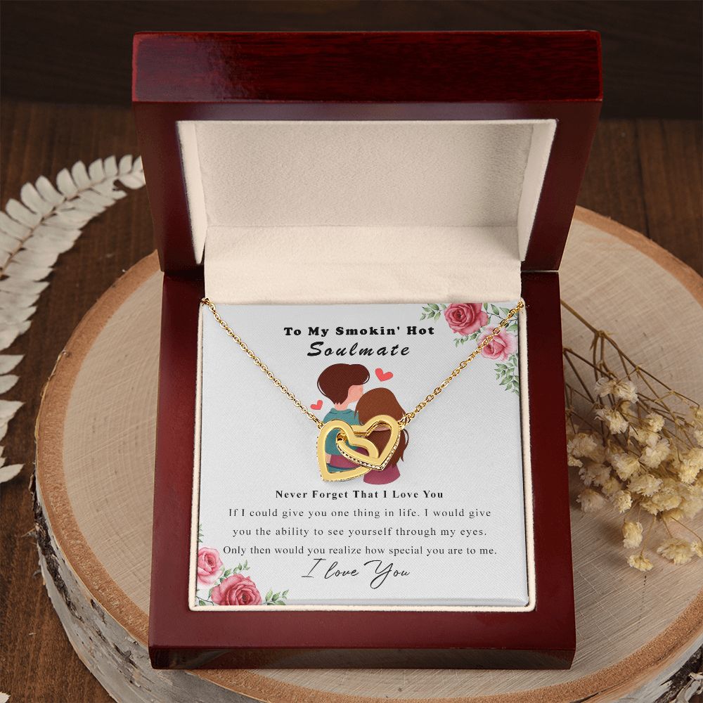To My Smokin Hot Soulmate Necklace - Wife Gifts From Husband To My Wife Necklace, Gift for Her Romantic, Girlfriend Gifts Necklace for Wife from Men Includes Message Card and Gift Box Interlocking Hearts Necklace