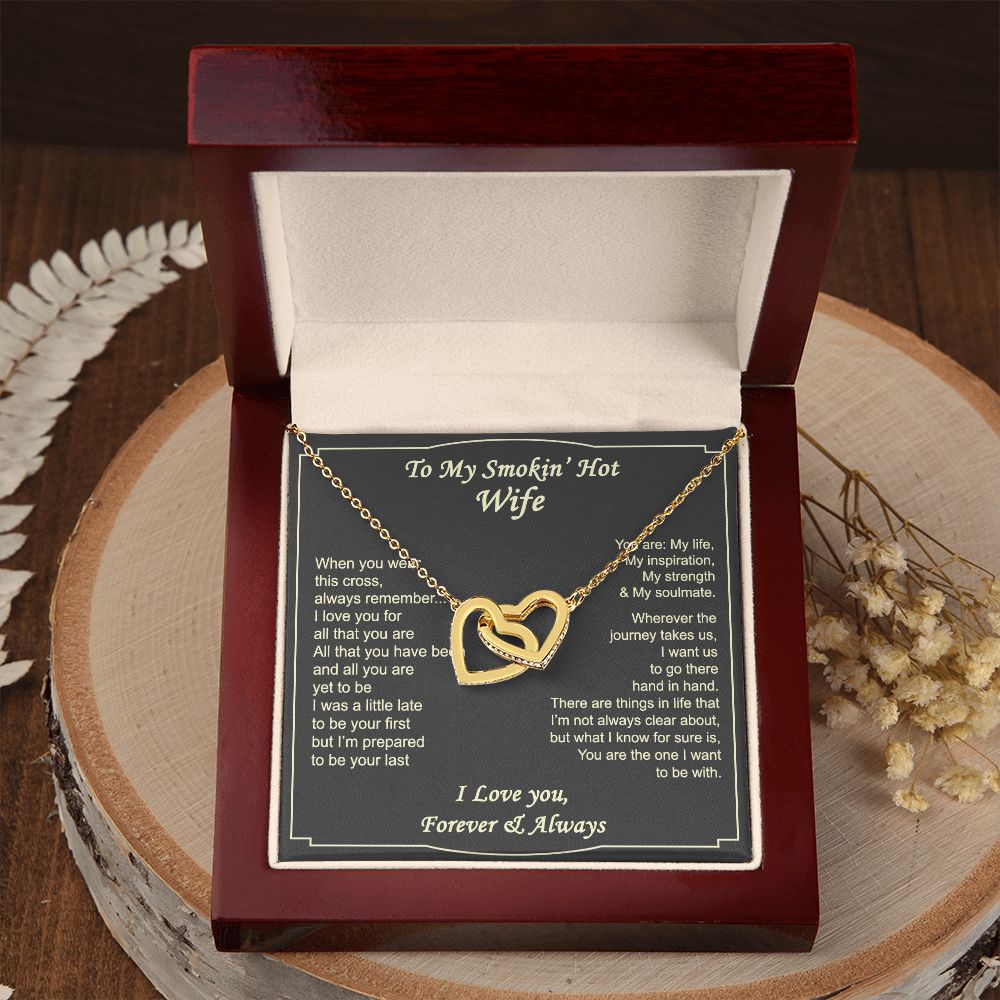 To My Smokin Hot Wife Necklace, Wedding Anniversary Jewelry For Women, Necklace For Wife from Husband, Gifts For Wife Birthday Gifts Necklace, Jewelry With Message Card In A Gift Box2 Interlocking Hearts Necklace