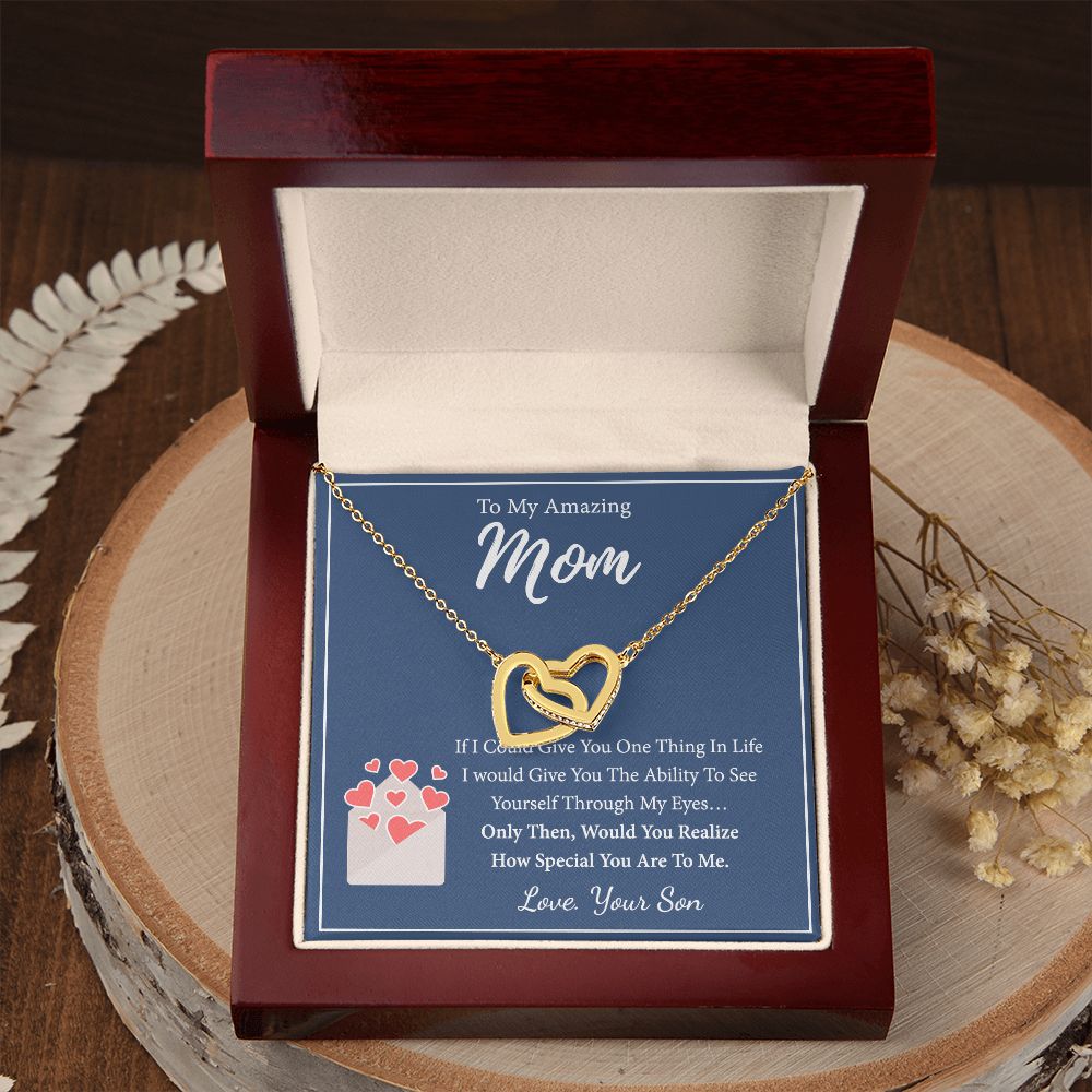 Mom Necklace Gifts for Mom from Daughter to Mom Gifts for Mothers Day from Daughter, To My Mom Necklace from Daughter to Mom Birthday Gifts Necklace with Message Card and Gift Box2238 Interlocking Hearts Necklace