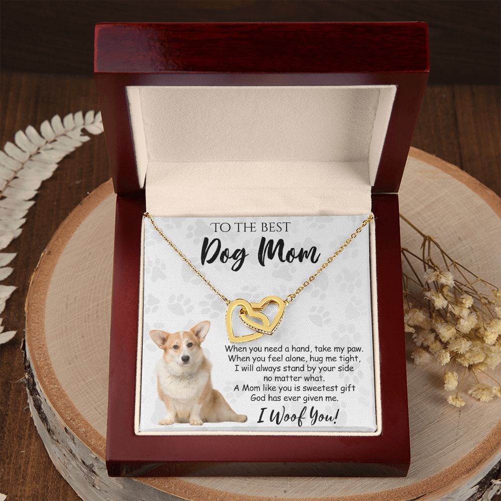 To The Best Corgi Dog Mom Knot Necklace Mother's Day Gift , I Woof You Quote Gift Card, Message Card Jewelry For Dog Lovers, Necklace For Mom Interlocking Hearts Necklace