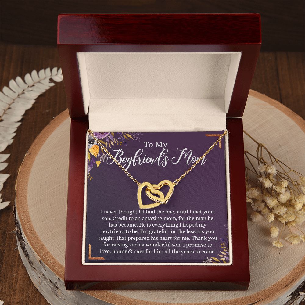 To My Boyfriend's Mom Necklace, Gifts for Boyfriend's Mom, Sterling Silver Necklace for Boyfriends Mom, Birthday Gift for Boyfriends Mother, Mother's Day Gift for Mom In Law Interlocking Hearts Necklace