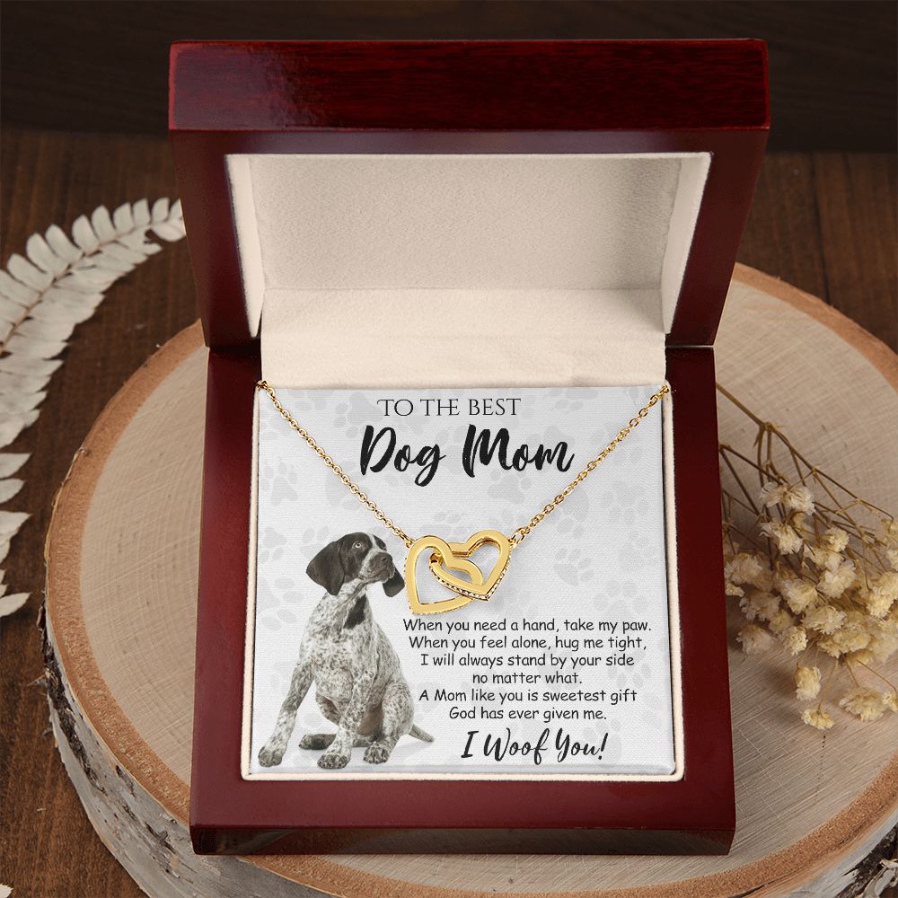 To The Best German Shorthaired Pointer Dog Mom Knot Necklace Mother's Day Gift , I Woof You Quote Gift Card, Message Card Jewelry For Dog Lovers, Necklace For Mom Interlocking Hearts Necklace