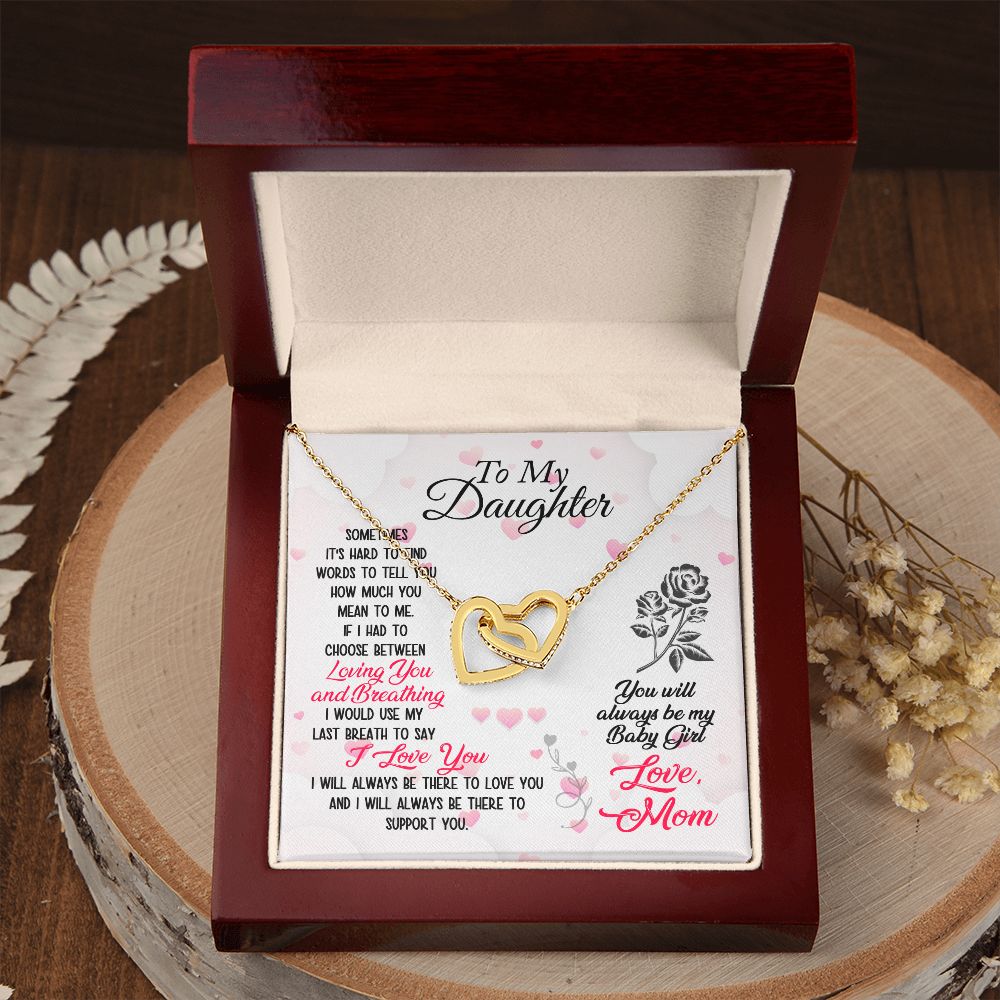 To My Daughter Necklace Pendant Gift From Mom Necklace Loving You And Breathing With Message Card Gift Box Gift For To Daughter, Daughter In Law On Birthday Anniversary Interlocking Hearts Necklace