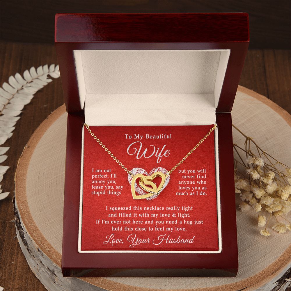 To My Beautiful Wife Necklace, Wedding Anniversary Jewelry For Women, Necklace For Wife from Husband, Gifts For Wife Birthday Gifts Necklace, Jewelry With Message Card In A Gift Box Interlocking Hearts Necklace