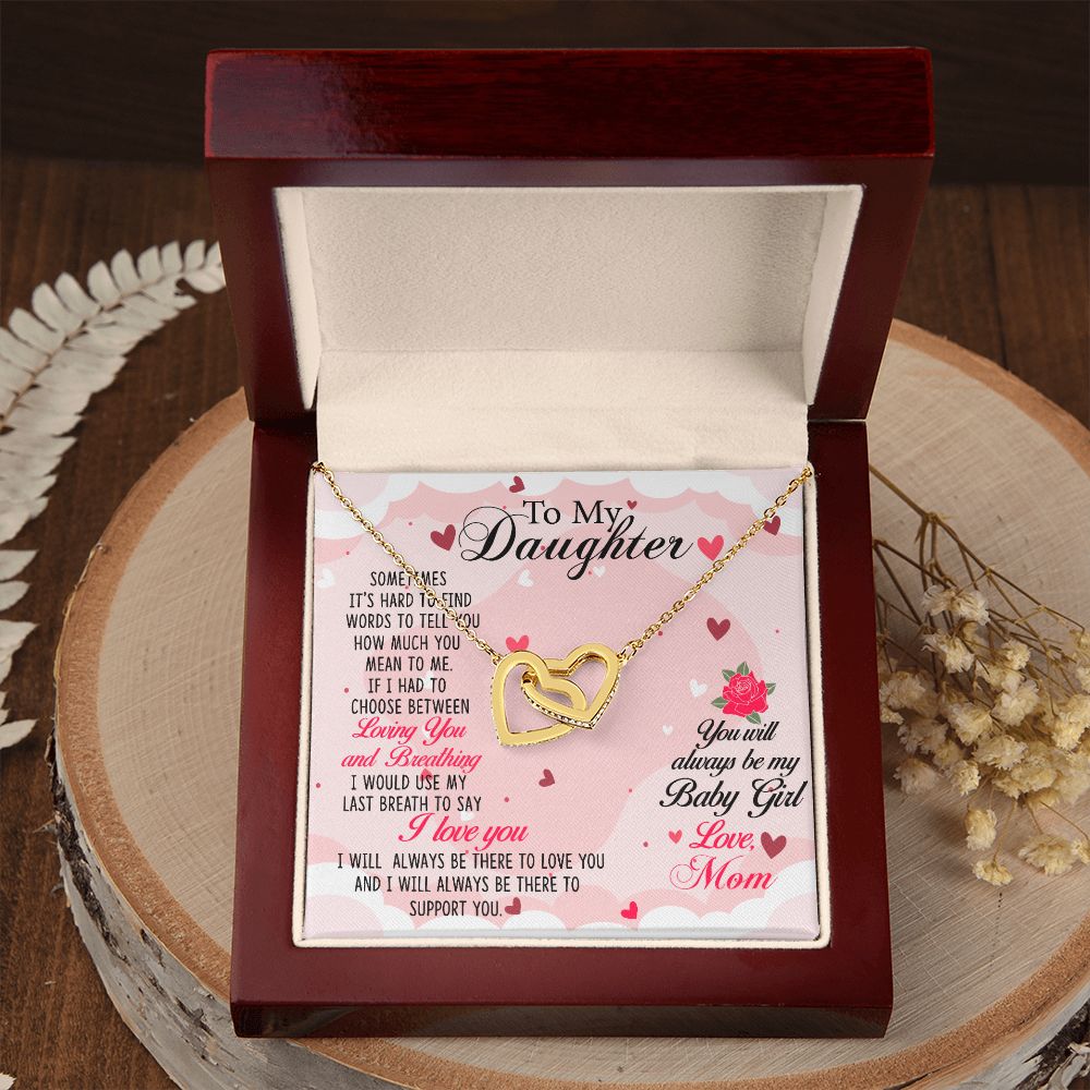 To my Daughter Necklace Pendant Gift From Mom Loving You And Breathing With Message Card Gift Box Gift For To Daughter, Daughter In Law On Birthday Anniversary Interlocking Hearts Necklace