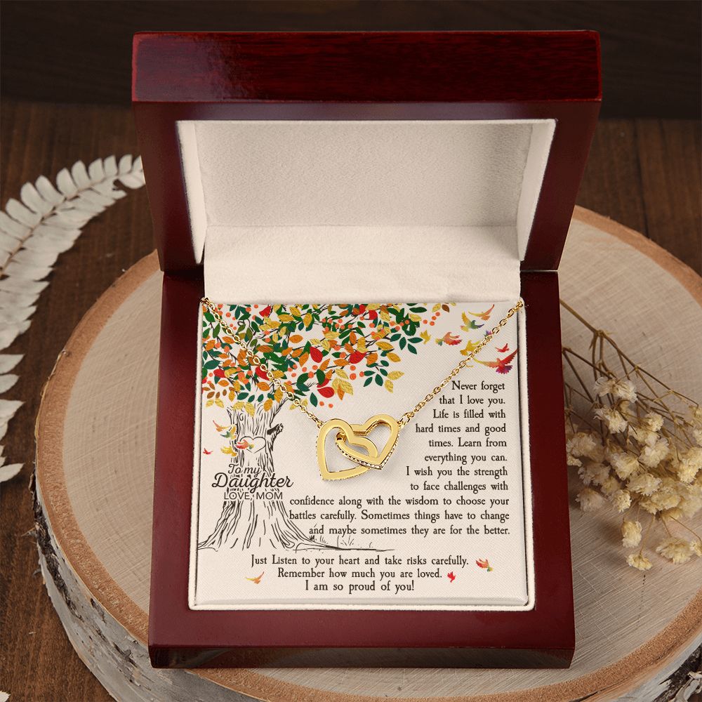 To My Daughter Necklace Pendant Gift From Mom Tree Revised I Am So Proud Of You With Message Card Gift Box Gift For To Daughter, Daughter In Law On Birthday Anniversary Interlocking Hearts Necklace