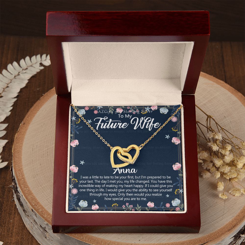 To My Future Wife Necklace With Box Card Gift for Soulmate Pendant Jewelry Birthday Gift For Her From Boyfriend One Year Anniversary For Girlfriend Fiance Jewelry Interlocking Hearts Necklace