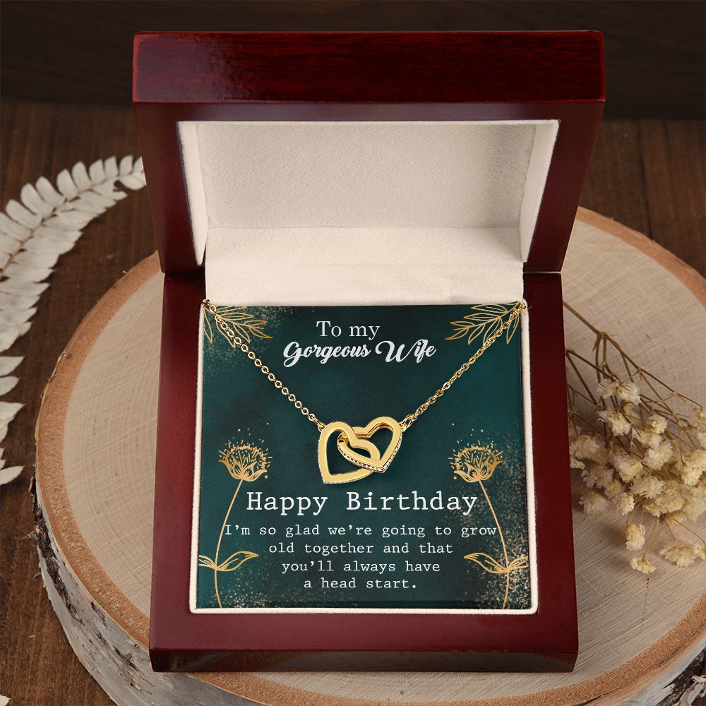 To My Gorgeous Wife Necklace Pendant Gift From Husbnd Habby Birthday A Head Start With Message Card and Gift Box. Valentine's Day Gift For Wife Future Wife Interlocking Hearts Necklace