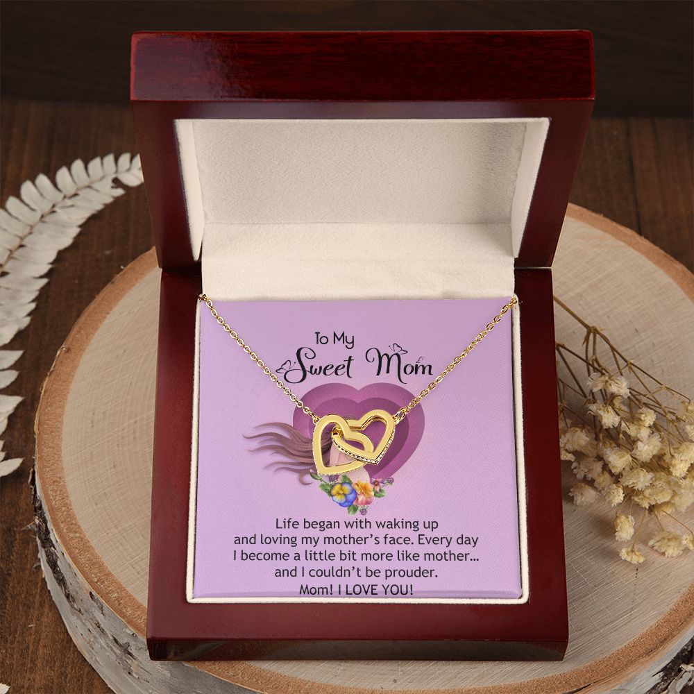 To My Sweet Mom, Sweet Mom Necklace Pendant, Mothers Day Gifts, Gift For Sweet Mom, New Mom Gifts Interlocking Hearts Necklace