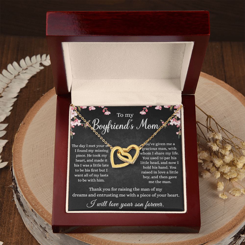 To My Boyfriends Mom Necklace - Jewelry Gifts For Boyfriends Mom, Mothers Day Gifts For Boyfriend'S Mom, To My Boyfriends Mom Gifts On Birthday,Mothers Day Thanksgiving, Valentines Interlocking Hearts Necklace