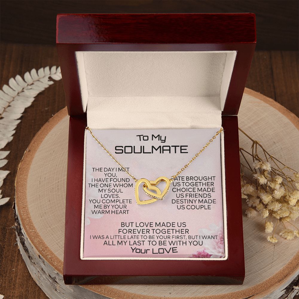 To My Soulmate Necklace for Women Birthday Christmas Jewelry Gifts For My Wife with Message Card Box Personalized Gift Present Pendant for Future Wife Soulmate Girlfriend Love 2 Interlocking Hearts Necklace
