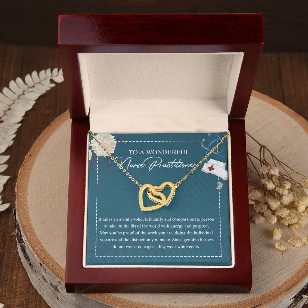 To My Nurse Practitioner Necklace with Box Message Card, Gift For Nurse Jewelry Congrats Graduation Pendants Gift For Daughter, Granddaughter, Niece, Sister Interlocking Hearts Necklace