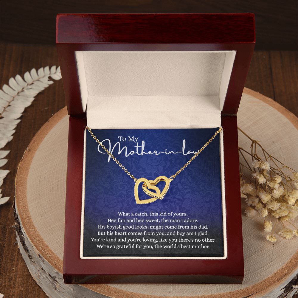 To My Mother in Law Necklace, Gift for Mother in Law Jewelry Box, Gift Card, Necklace for Mother in Law Jewelry Gift to My Mother-in-law on Wedding Day Mother's day gift for Mother in Law Interlocking Hearts Necklace