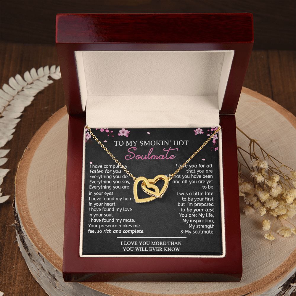 To My Smokin Hot Soulmate Necklace - Wife Gifts From Husband To My Wife Necklace, Gift for Her Romantic, Girlfriend Gifts Necklace for Wife from Men Includes Message Card and Gift Box 12 Interlocking Hearts Necklace