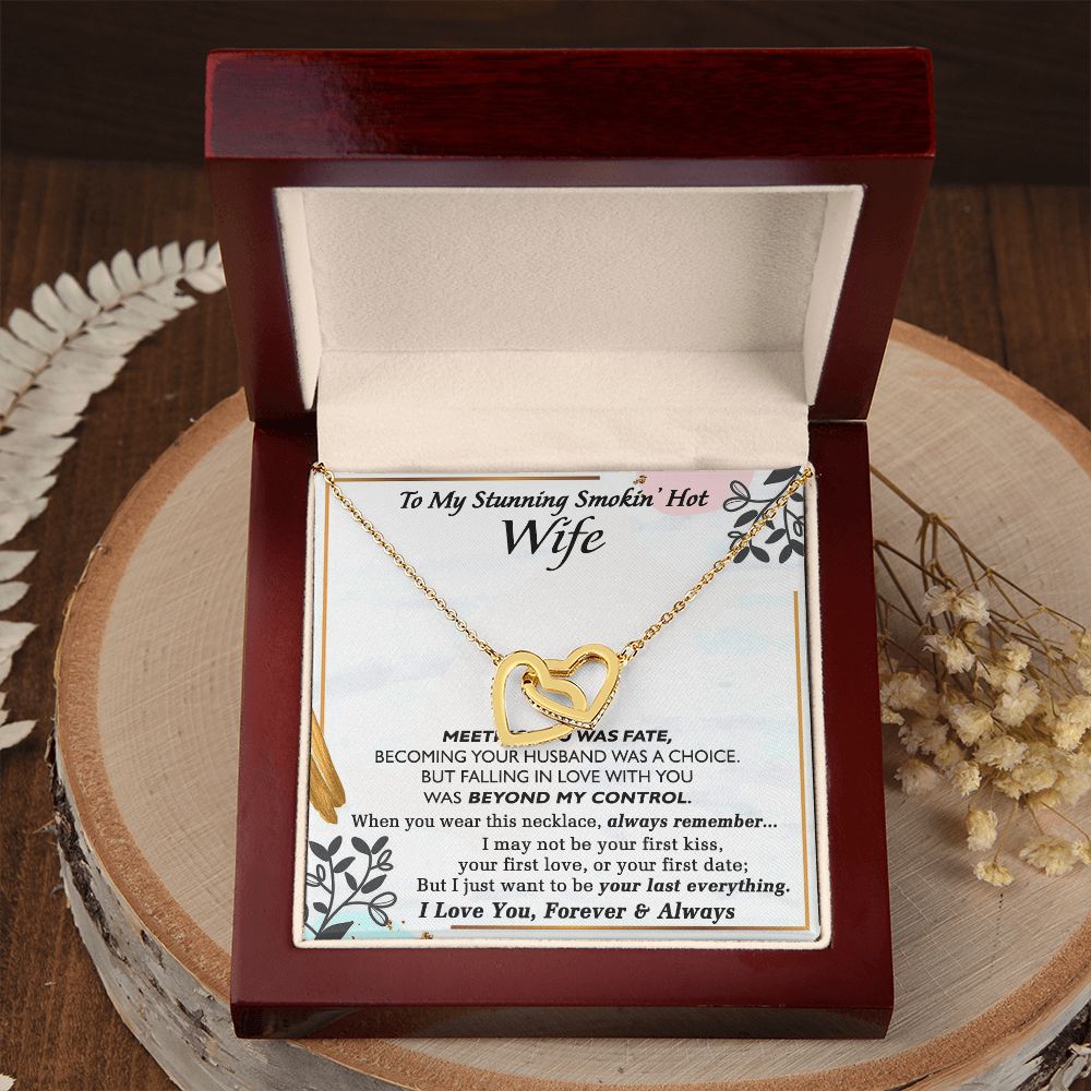 To My Smokin Hot Wife Necklace, Wedding Anniversary Jewelry For Women, Necklace For Wife from Husband, Gifts For Wife Birthday Gifts Necklace, Jewelry With Message Card In A Gift Box Interlocking Hearts Necklace