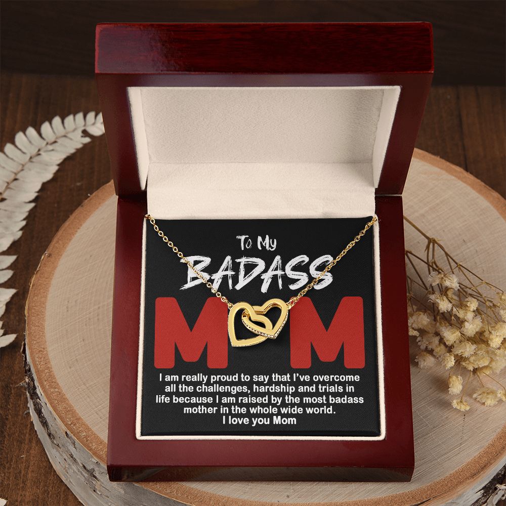 To My Badass Mom Necklace Badass Mom Gift, Jewelry For Step Mom On Mother's Day Interlocking Hearts Necklace