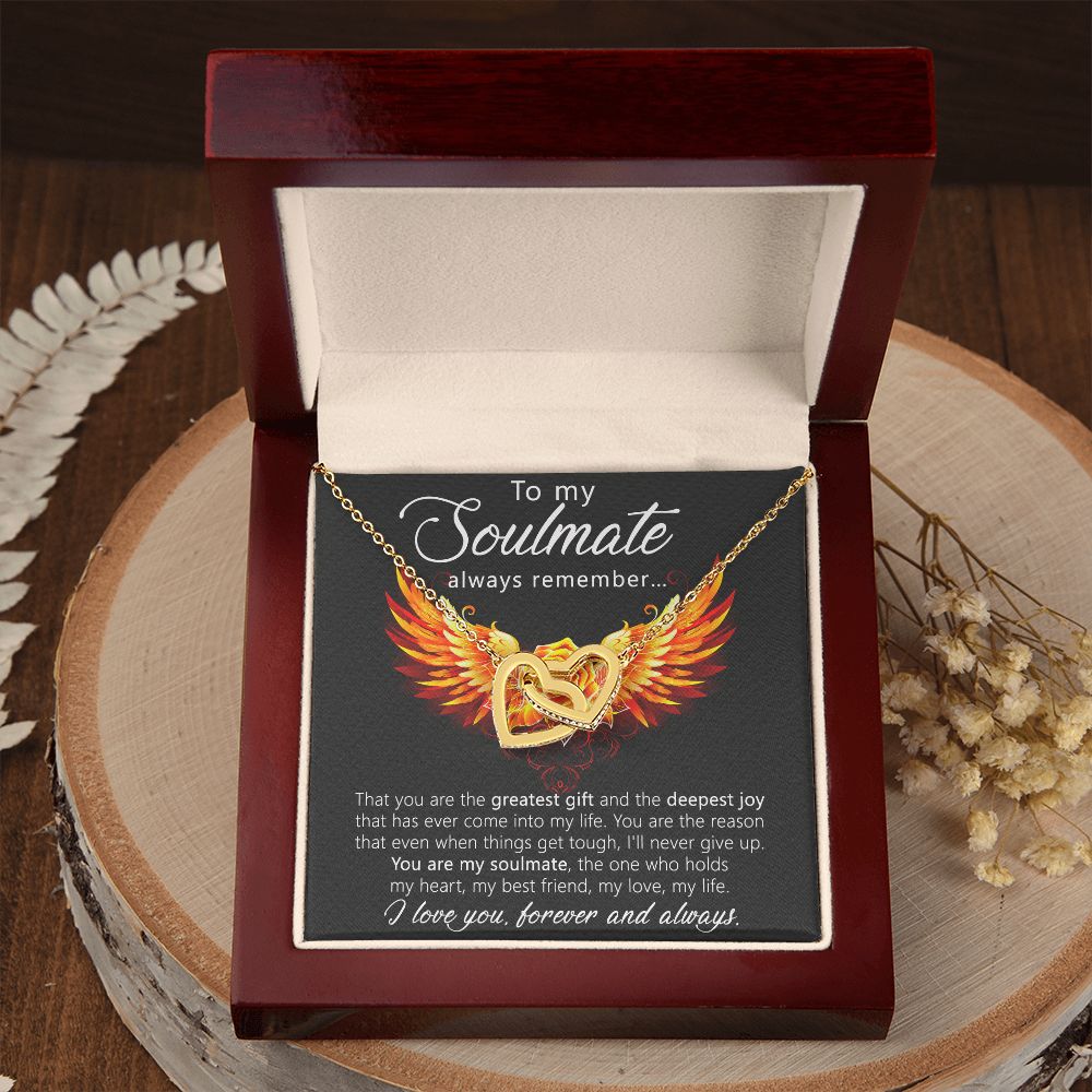 To My Soulmate Necklace for Women Birthday Christmas Jewelry Gifts For My Wife with Message Card Box Personalized Gift Present Pendant for Future Wife Soulmate Girlfriend Love 22 Interlocking Hearts Necklace