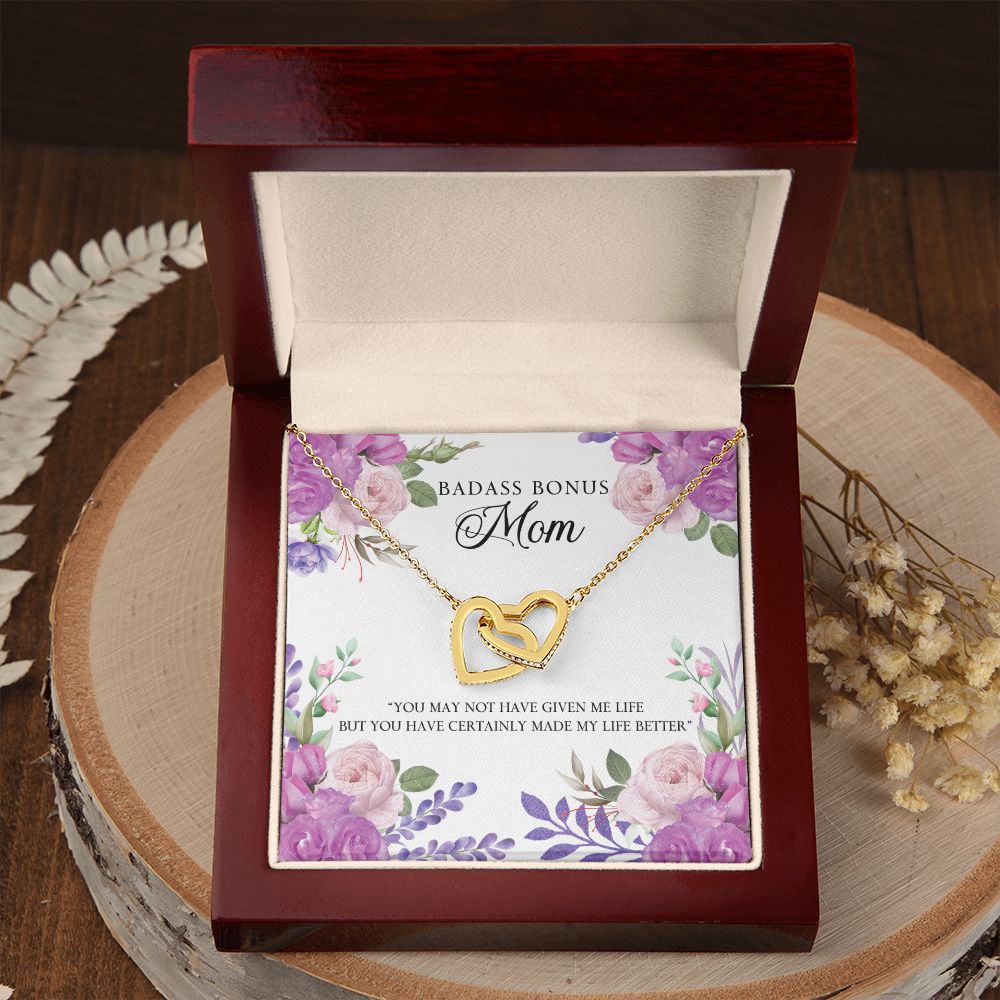 To My Badass Bonus Mom Necklace Pendant Gift From Daughter Or Son Necklace For To Mommy, Mother, Mother In Law Gift On Birthday, Anniversary Holiday Gift 30821 Interlocking Hearts Necklace