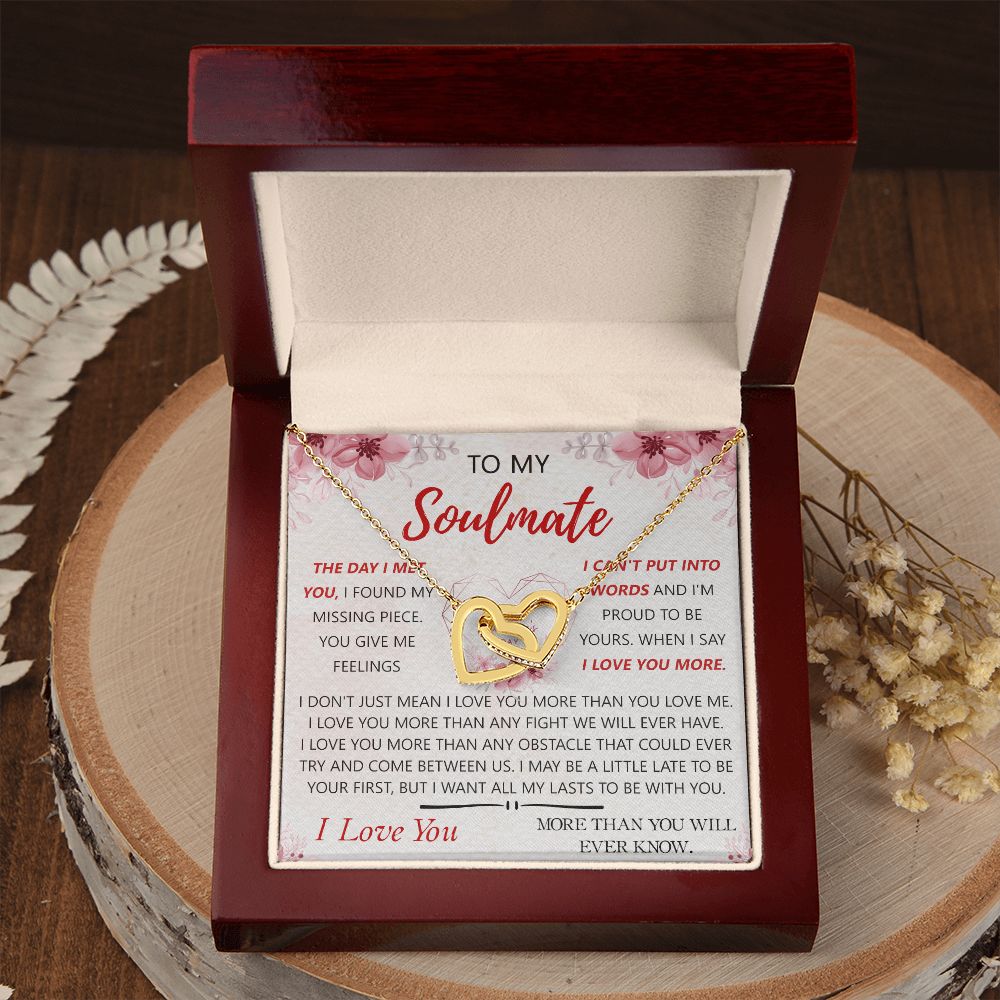 To My Soulmate Necklace for Women Birthday Christmas Jewelry Gifts For My Wife with Message Card Box Personalized Gift Present Pendant for Future Wife Soulmate Girlfriend Love 23 Interlocking Hearts Necklace