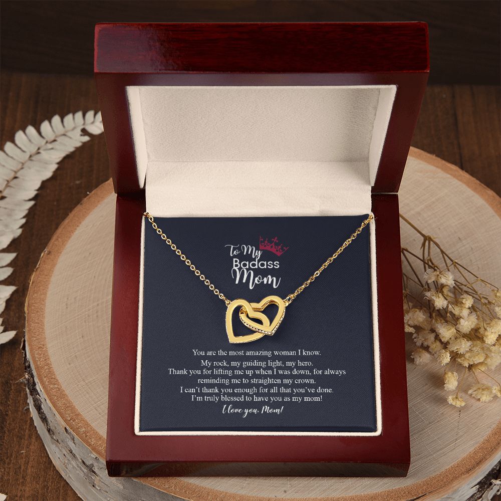 To My Badass Mom Love Knot Necklace, Gift For Mom Mother's Day Birthday Gift Interlocking Hearts Necklace