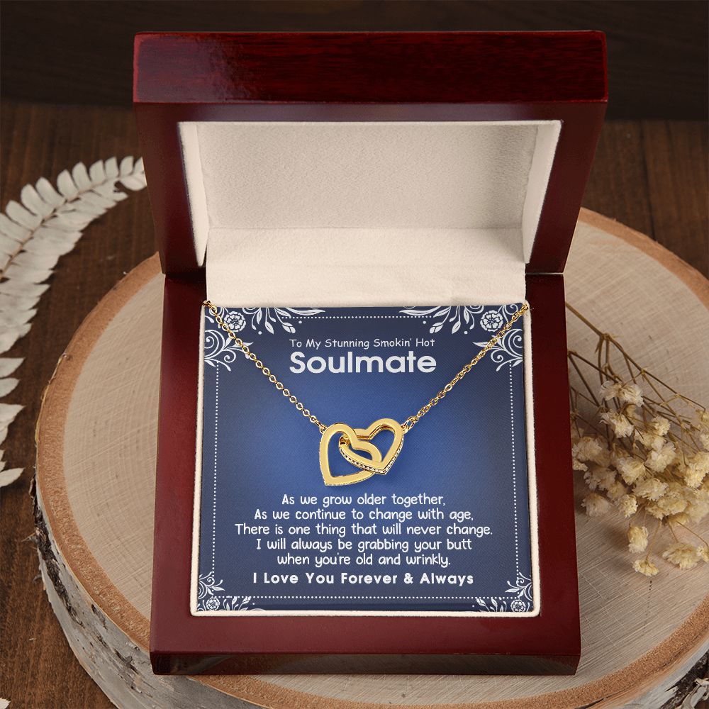 To My Smokin Hot Soulmate Necklace - Wife Gifts From Husband To My Wife Necklace, Gift for Her Romantic, Girlfriend Gifts Necklace for Wife from Men Includes Message Card and Gift Box 5 Interlocking Hearts Necklace