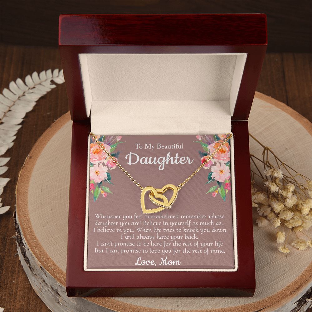 To My Beautiful Daughter Necklace With Thoughtful Card Box Gift Necklace for Daughter from Mom Daughter Gifts for Daughters Jewelry for Girls Her Mother Daughter Necklace Interlocking Hearts Necklace