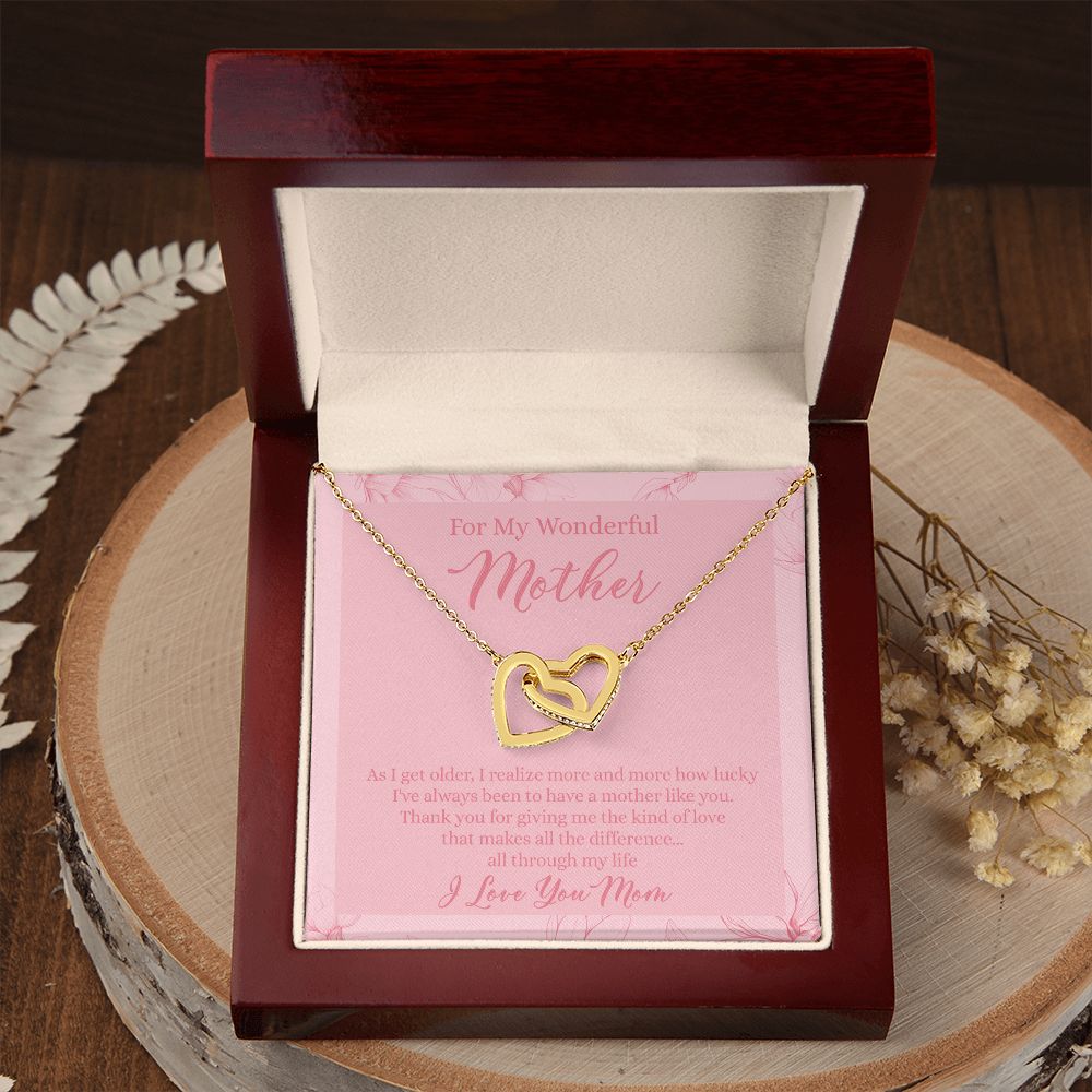 To My Wonderful Mother Necklace Message Card, Gift Box for Mom Birthday Gift From Daughter Mothers Day Necklace for Mom Gift From Daughter Mom Gifts For Wedding Mom Thank You Gift For Mom Interlocking Hearts Necklace