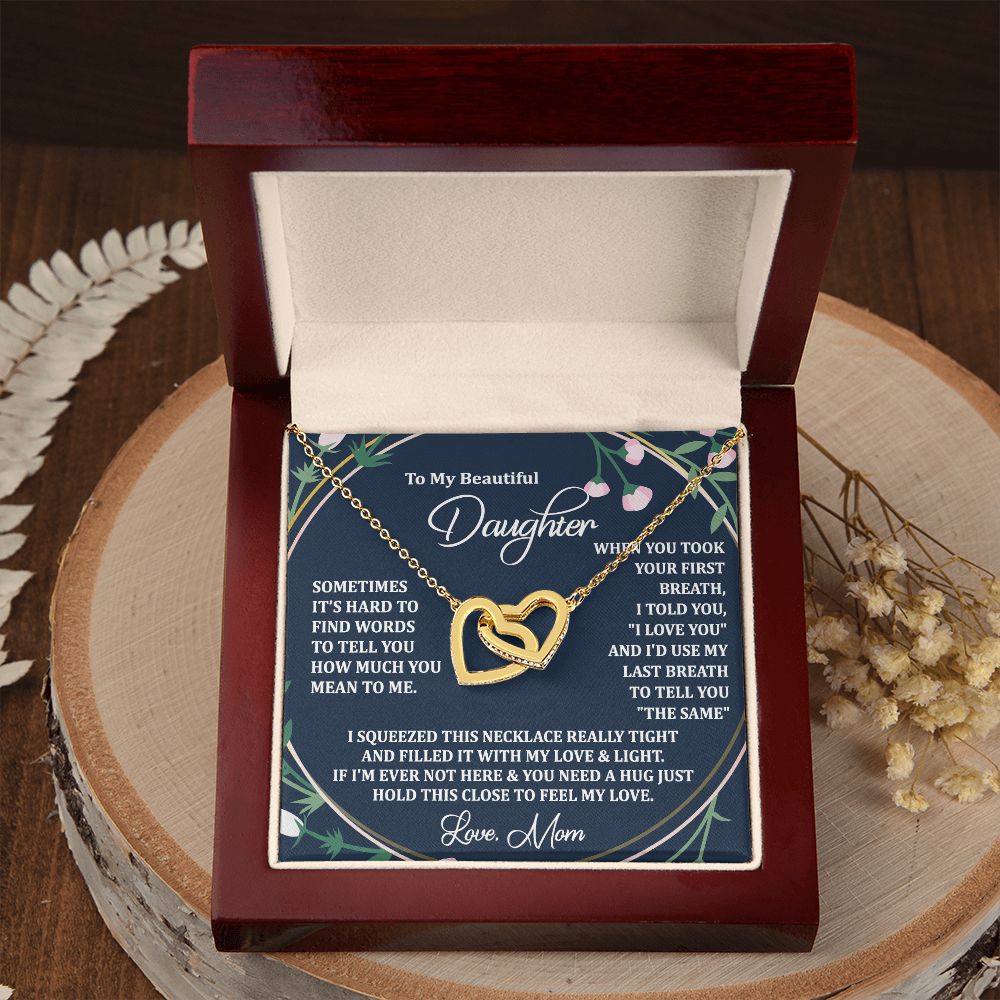 To My Daughter Gift Necklace from Mom, Mother and Daughter Necklace for Girls, Mother Daughter Gift Ideas, Jewelry Pendant Interlocking Hearts Necklace
