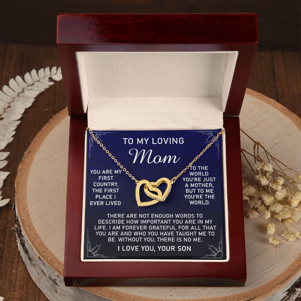 To My Loving Mom Necklace, Gift for Mom from Son, Mother's Day Jewelry Gift, Necklace for Mom Birthday Anniversary Mother's Day Jewelry Gift, To My Mom Necklace from Son Interlocking Hearts Necklace