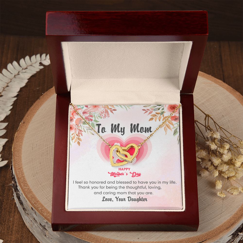 To My Mom Necklace Pendant Gift From Daughter And Happy Mother's Day Gift For Mom Birthday, Anniversary Thank You Interlocking Hearts Necklace