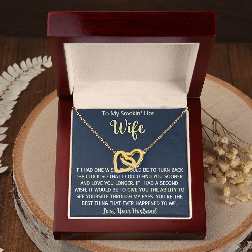 To My Smokin Hot Wife Necklace, Wedding Anniversary Jewelry For Women, Necklace For Wife from Husband, Gifts For Wife Birthday Gifts Necklace, Jewelry With Message Card In A Gift Box3 Interlocking Hearts Necklace
