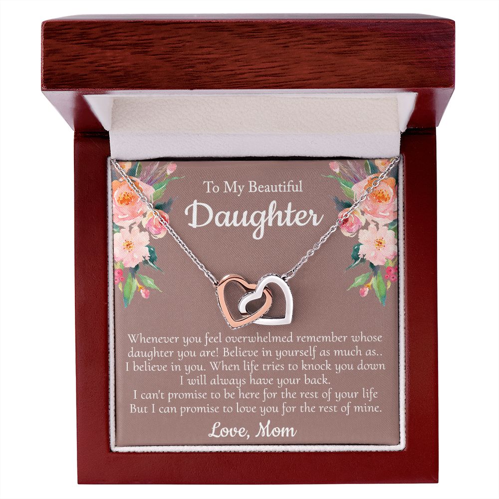 To My Beautiful Daughter Necklace With Thoughtful Card Box Gift Necklace for Daughter from Mom Daughter Gifts for Daughters Jewelry for Girls Her Mother Daughter Necklace Interlocking Hearts Necklace
