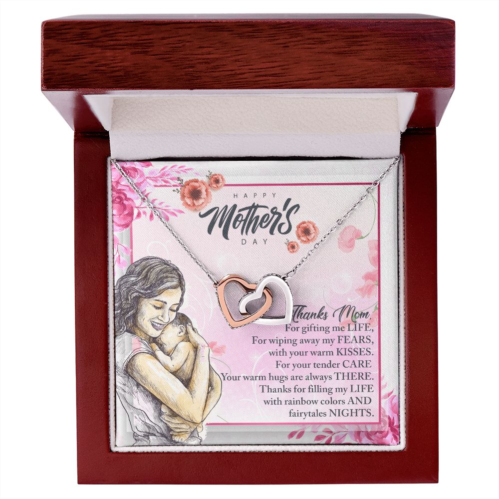 To My Mom, Mother Necklace Pendant Gift From Daughter Or Son Thanks Mom For Gifting Me Life With Message Card Gift For Mom Interlocking Hearts Necklace