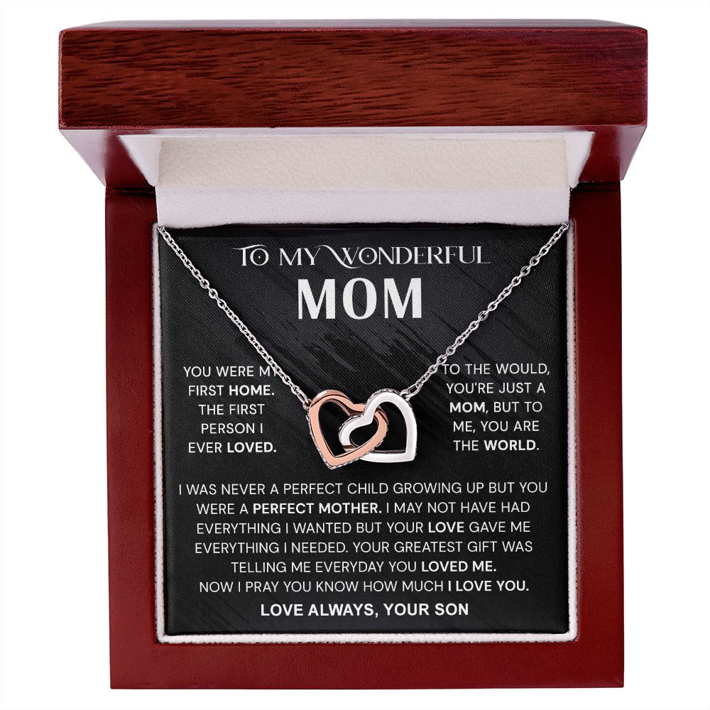 To My Wonderful Mom Necklace, Mom From Son Gift, Gift for Mother's Day From Son, Gift for Mom, Mother Gift from Son Necklace, Son to Mom Gifts, Mom gifts, Mothers Day Gift From Son Interlocking Hearts Necklace