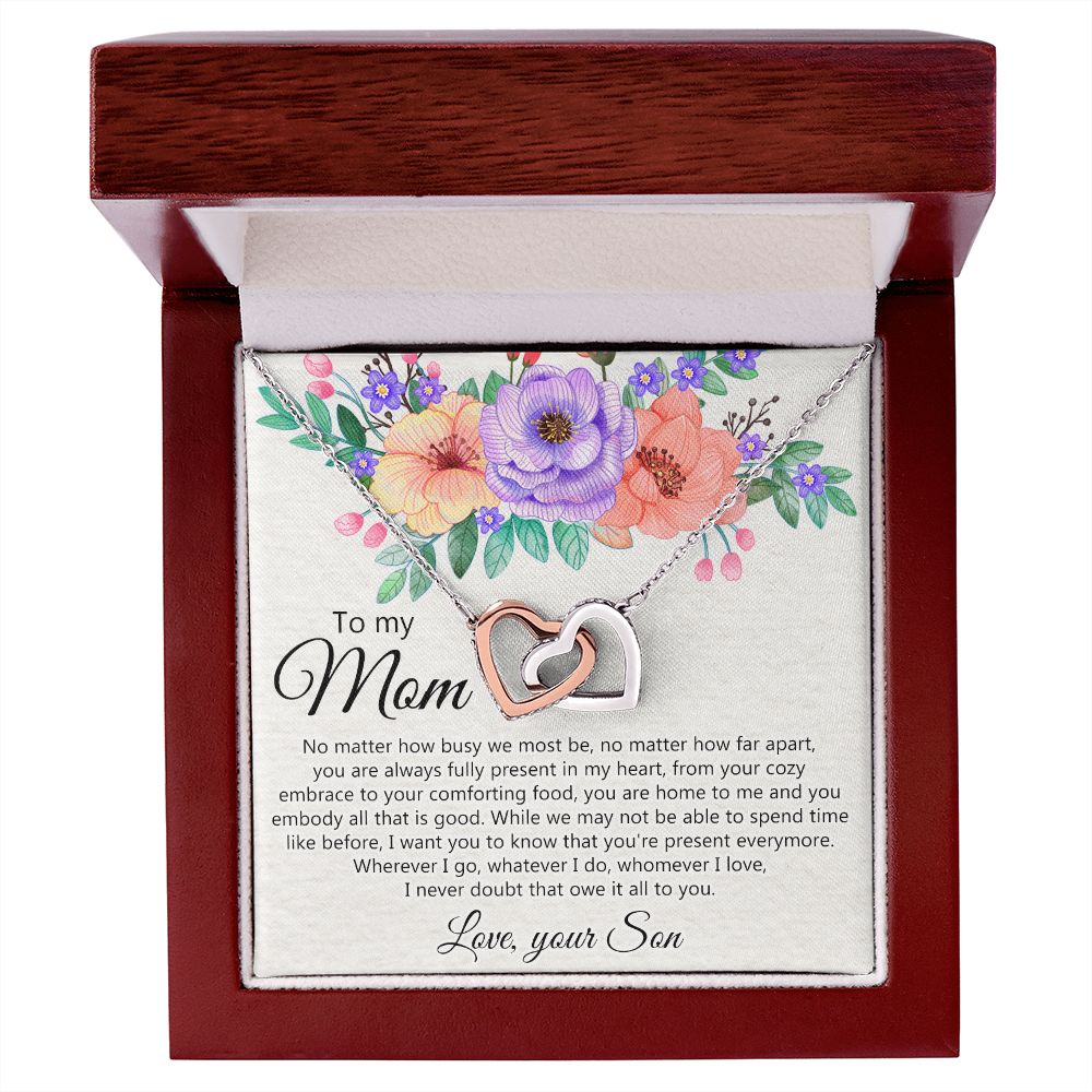 To my Mom Love Your Son Necklace, Meaningful Gift for Mom Necklace Jewelry for Women, Gift for Mom from Son, Son to Mom Jewelry Box, Mom Gift on Mother's Day Birthday Holiday Present Interlocking Hearts Necklace
