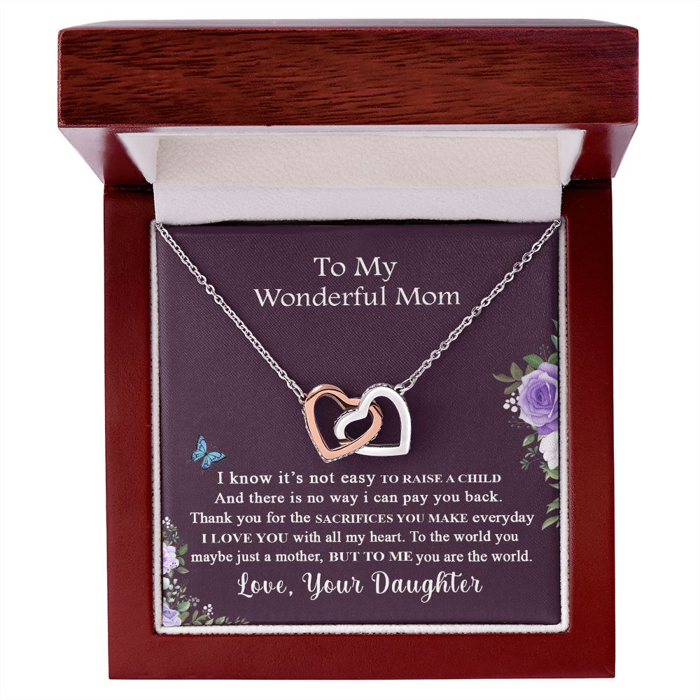 Mom Necklace Gifts for Mom from Daughter to Mom Gifts for Mothers Day from Daughter, To My Mom Necklace from Daughter to Mom Birthday Gifts Necklace with Message Card and Gift Box2231 Interlocking Hearts Necklace