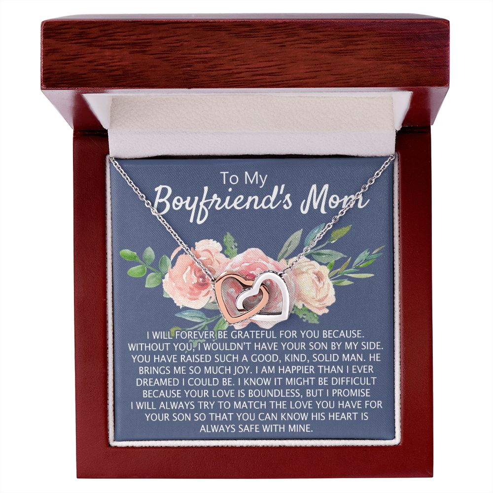 To My Boyfriend's Mom Necklace Pendant Jewelry Gift for Boyfriend's Mom on Mothers Day Birthday Present Jewelry Gift Box for Boyfriend's Mom Gift Personalized Custom Necklace for Women Interlocking Hearts Necklace