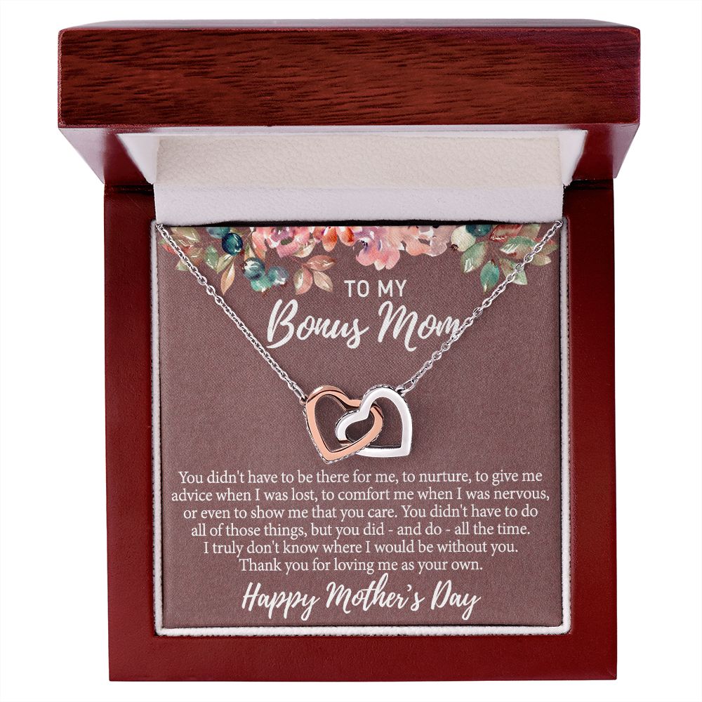 To My Bonus Mom Necklace, Gift for Bonus Mother From Bonus Daughter to Stepmom Jewelry Gift for Mother's Day, Valentine's, Birthday, Anniversary Interlocking Hearts Necklace