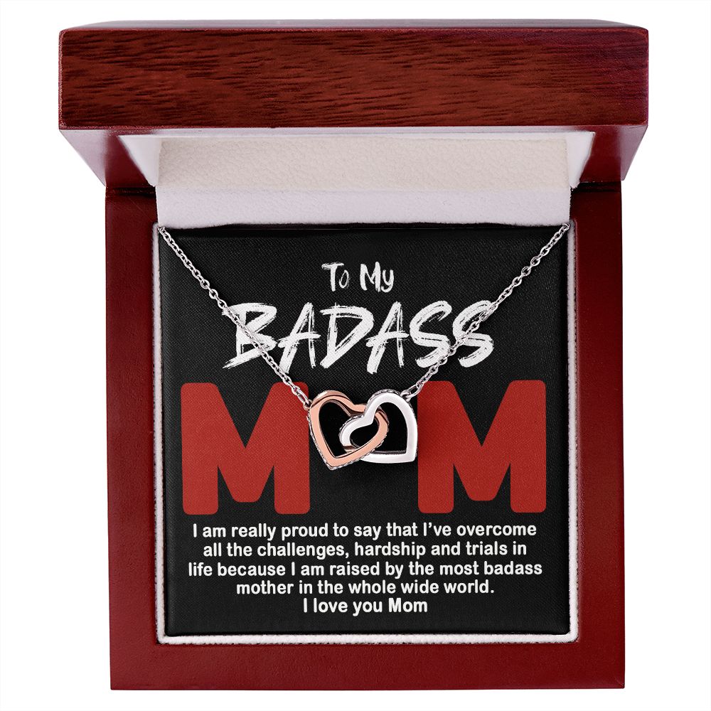 To My Badass Mom Necklace Badass Mom Gift, Jewelry For Step Mom On Mother's Day Interlocking Hearts Necklace