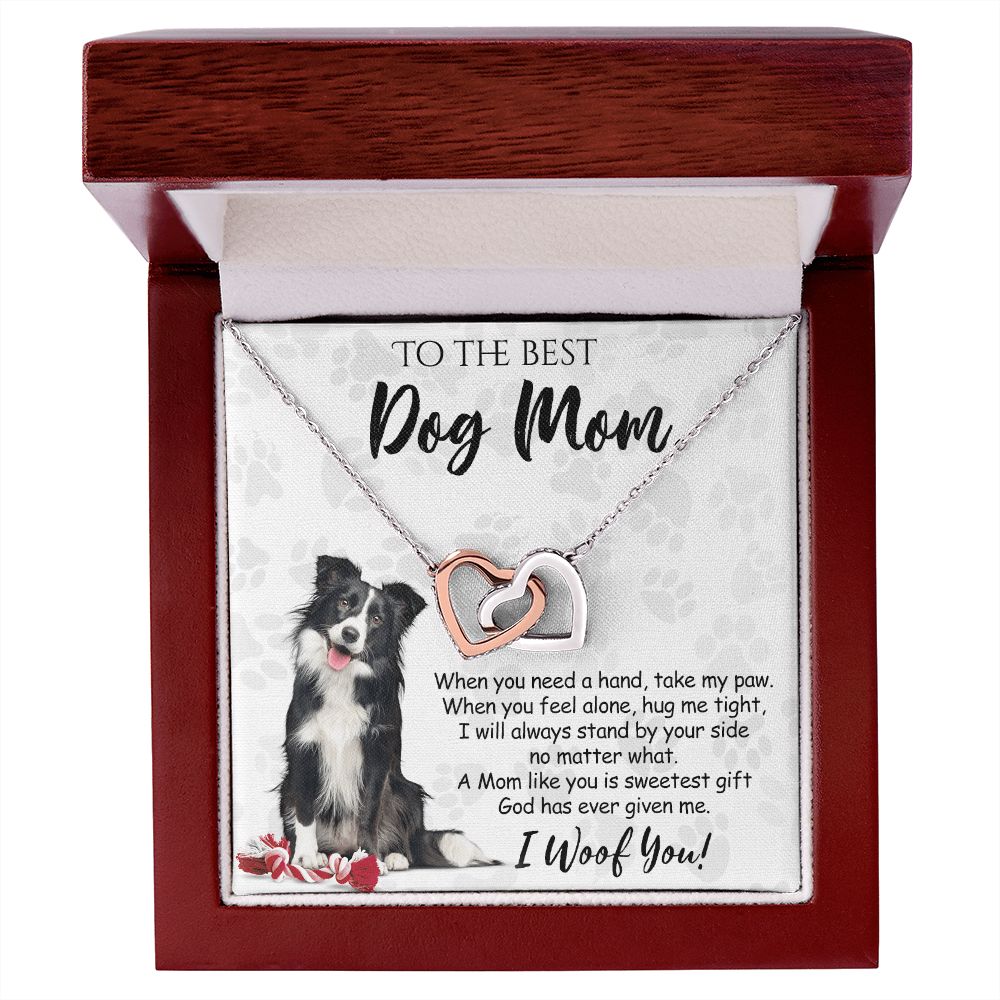 To The Best Border Collie Dog Mom Knot Necklace Mother's Day Gift , I Woof You Quote Gift Card, Message Card Jewelry For Dog Lovers, Necklace For Mom Interlocking Hearts Necklace