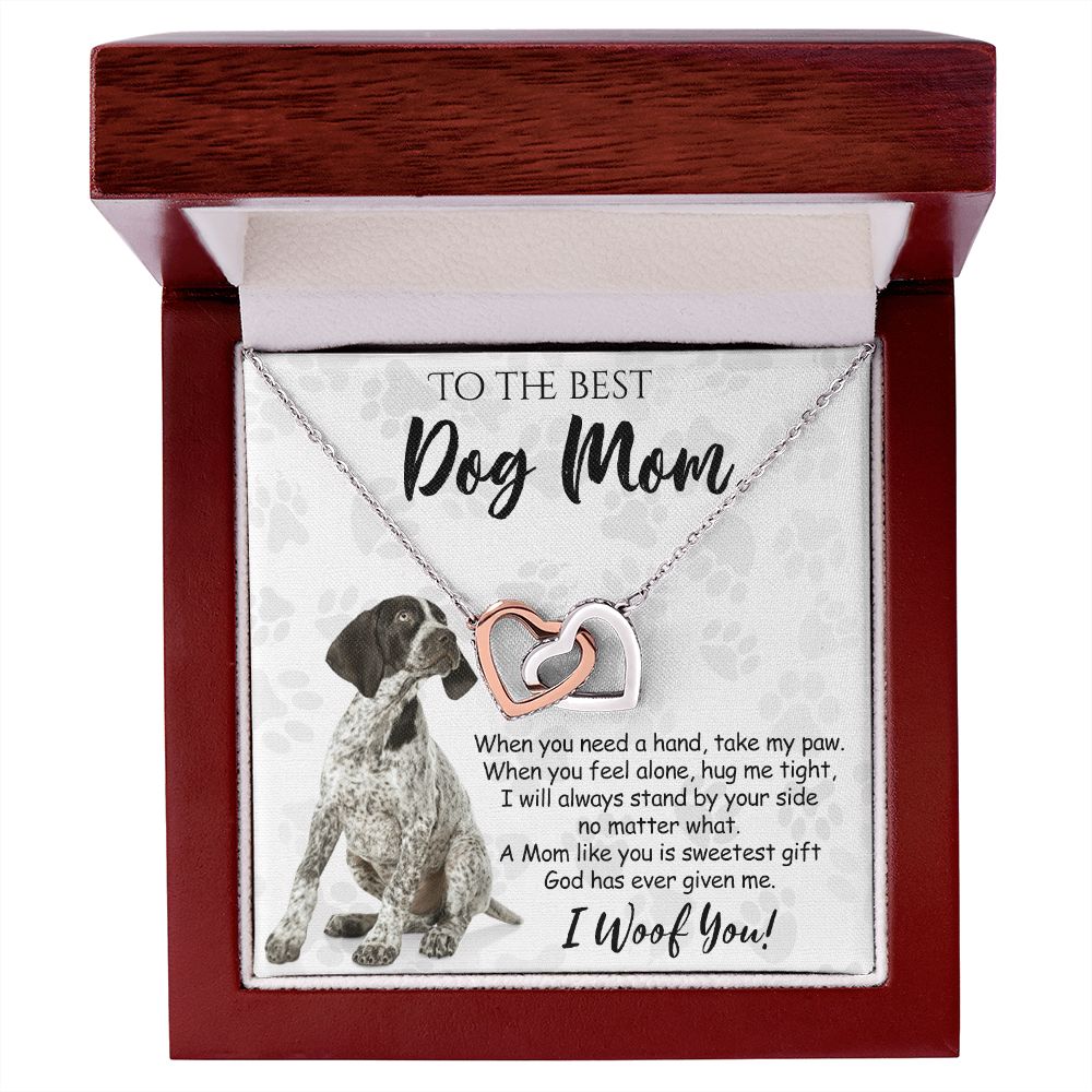 To The Best German Shorthaired Pointer Dog Mom Knot Necklace Mother's Day Gift , I Woof You Quote Gift Card, Message Card Jewelry For Dog Lovers, Necklace For Mom Interlocking Hearts Necklace
