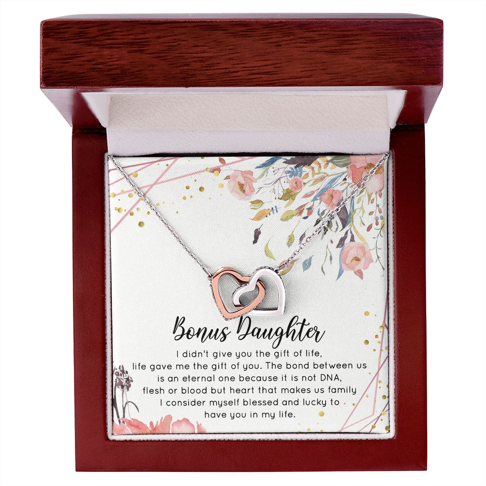 Bonus Daughter Gifts From Stepdad, Step Daughter Gifts From Stepmom, Stepdaughter Gifts From Stepdad, Father Stepdaughter Necklace, To My Bonus Daughter Necklaces, Christmas Gifts For Bonus2 Interlocking Hearts Necklace