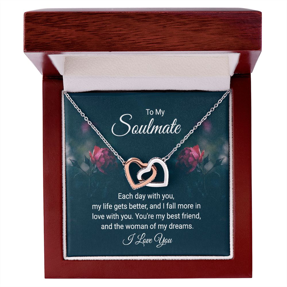 To My Soulmate Necklace for Women Birthday Christmas Jewelry Gifts For My Wife with Message Card Box Personalized Gift Present Pendant for Future Wife Soulmate Girlfriend Love 20 Interlocking Hearts Necklace