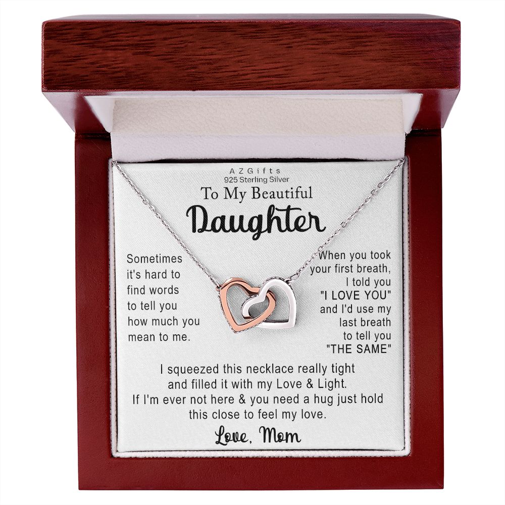 To My Daughter Necklace Gift from Mom Necklace for Daughter from Mom Mother Christmas Birthday Gifts for Teen Girls Women Gift for Daughter Jewelry Present for Her Interlocking Hearts Necklace