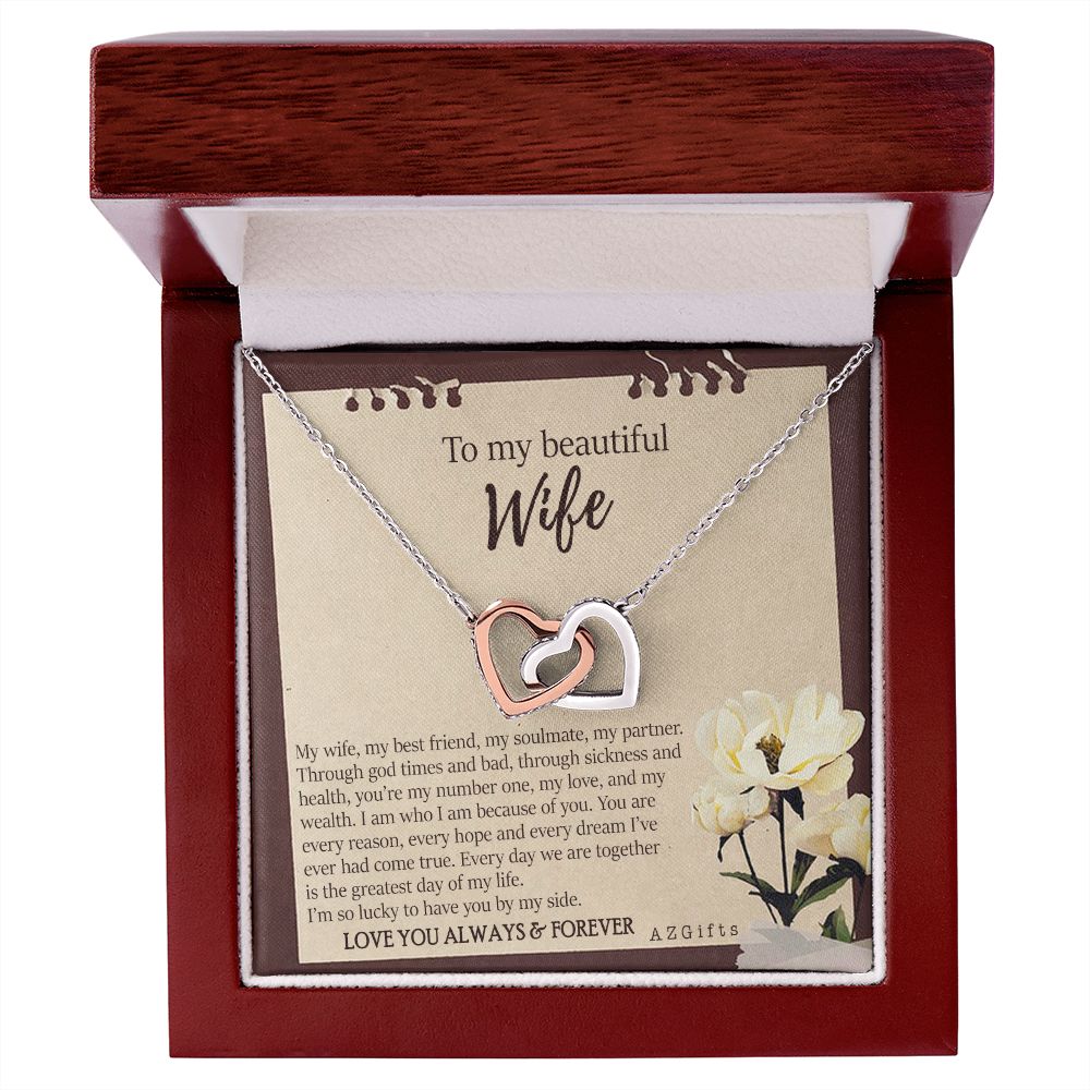 To My Wife Necklace from Husband, Personalized Necklace for Women, Luxury Necklace for Wife from Man Men, Wedding Anniversary Present For Wife, Beautiful Wife Jewelry Christmas Birthday Gifts For Wife7 Interlocking Hearts Necklace