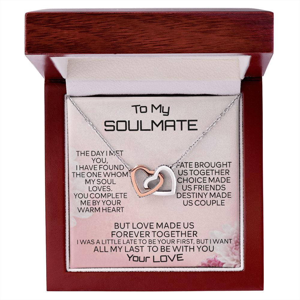 To My Soulmate Necklace for Women Birthday Christmas Jewelry Gifts For My Wife with Message Card Box Personalized Gift Present Pendant for Future Wife Soulmate Girlfriend Love 2 Interlocking Hearts Necklace