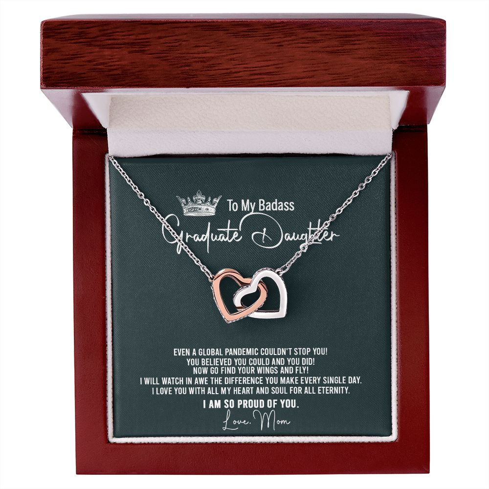 Badass Graduation Daughter Gift From Mom, Graduation Gift, Necklace Congrats Graduation Pendants Gift For Daughter, Daughter In law, Daughter Necklace From Mom Interlocking Hearts Necklace